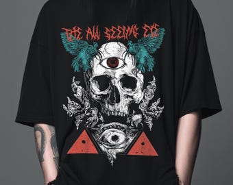 All Seeing Eye Skull T-Shirt, Occult Third Eye Tee, Gothic Symbol Shirt, Dark Moth Graphic Top, Alternative Esoteric Design