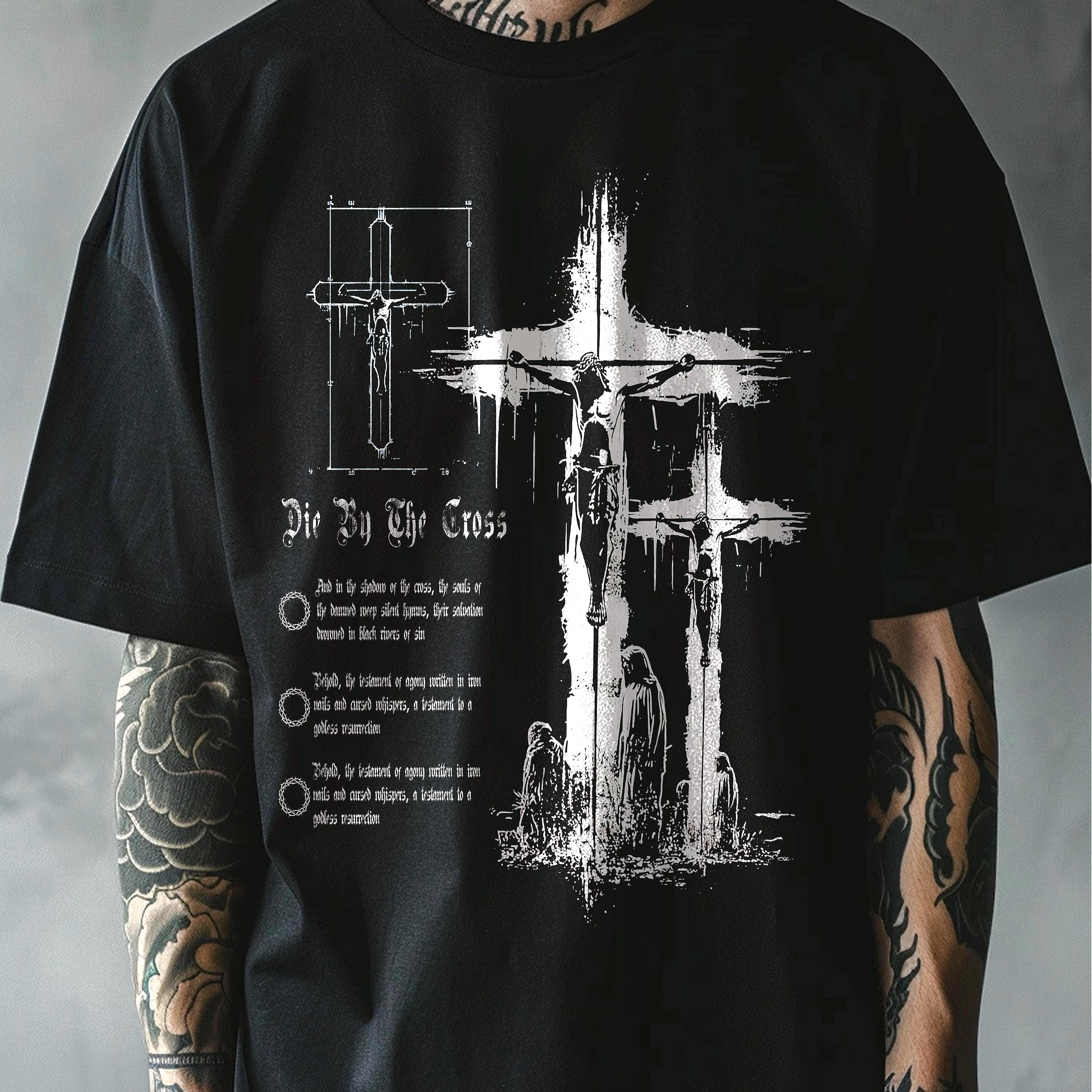 Gothic Cross Tee, Religious Scene Graphic, Alternative Wear, Emo