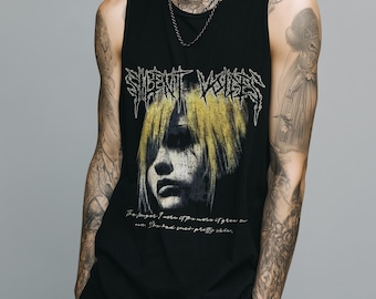 Emo Tank Top, Grunge Face Shirt, Alt Sadness Graphic, Creepy Cute Vest, Weirdcore Girl Print, Punk Heartbreak Wear, Gothic Edge Fashion