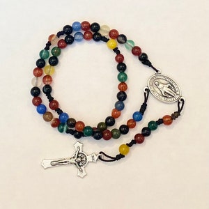 Colorful Stone Rosary, Handmade Catholic Rosary w/ Silver Centerpiece Crucifix