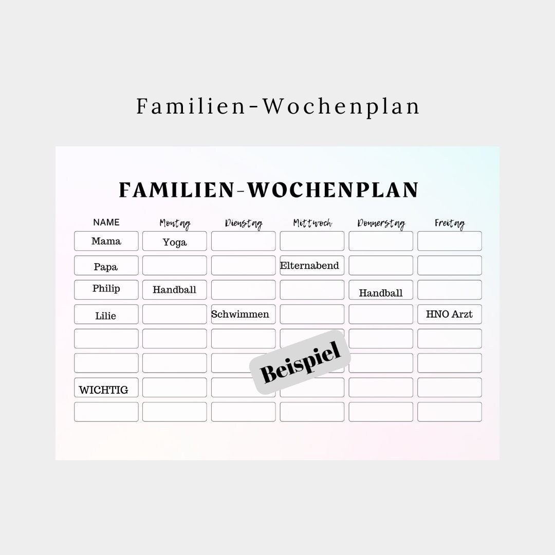 Familien-wochenplan Zum Ausdrucken Als Sofort-download PDF - Etsy