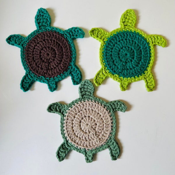 Turtle Coaster Crochet Pattern, PDF Instant Download, No-sew Crochet Pattern, Turtle Décor, Turtle Applique, Animal Coaster