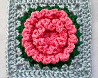 Carnation Granny Square Crochet Pattern: Easy Flower Motif for