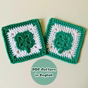 Shamrock Granny Square Crochet Pattern, PDF Pattern in English, St. Patrick's Day, Crochet Coaster, Blanket Bag Cardigan Motif, Easy Pattern
