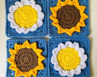 Daisy and Sunflower Granny Square Crochet Pattern: Easy Motif for Bags, Blankets, or Garments (PDF Instant Download)