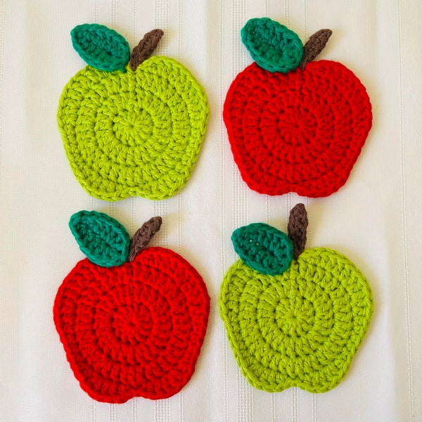 Apple Coaster Crochet Pattern, PDF Instant Download, Fruit Coasters, Apple Décor, Apple Applique