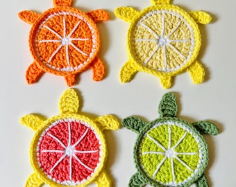 Citrus Turtle Coaster Crochet Pattern: Easy Fruit Animal Applique, Home Decor (PDF Instant Download)