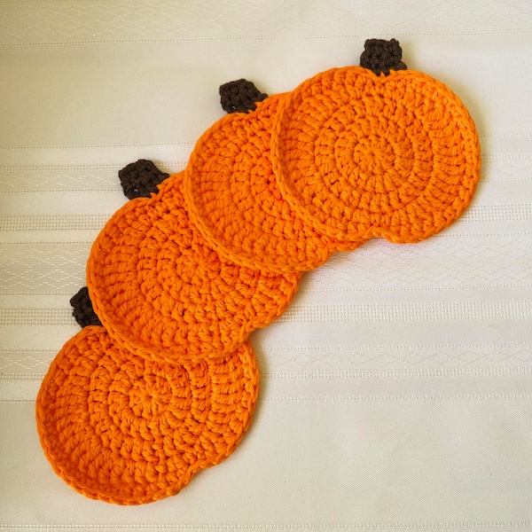 Pumpkin Coaster Crochet Pattern, PDF Instant Download, Fall Coasters, Halloween Décor, Pumpkin Applique, No-sew Crochet Pattern