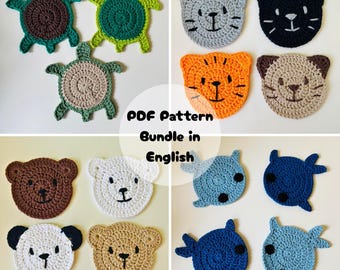 Animal Coaster Crochet Pattern Bundle: 4 Beginner-Friendly Appliques, Home Decor (PDF Instant Download)