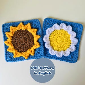 Daisy and Sunflower Granny Square 2-in-1 Crochet Pattern, PDF Pattern in English, Blanket Bag Cardigan Motif, Beginner Friendly Crochet