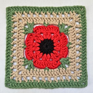 Poppy Granny Square Crochet Pattern, PDF Pattern in English, Blanket Bag Cardigan Motif, Flower Granny Square, Easy Crochet Pattern