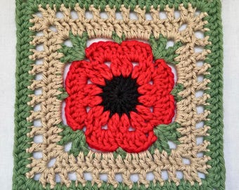 Poppy Granny Square Crochet Pattern: Easy Flower Motif for Bags, Blankets, or Garments (PDF Instant Download)