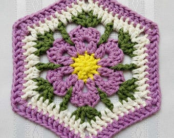 Flower Granny Hexagon Crochet Pattern: Easy Floral Motif for Bags, Garments, or Blankets (PDF Instant Download)
