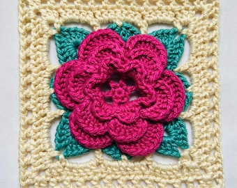 Vintage Rose Granny Square Crochet Pattern: Flower Motif for Bags, Blankets, or Garments (PDF Instant Download)