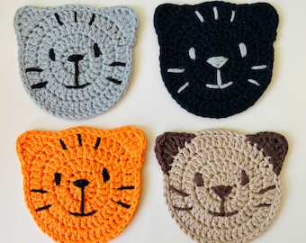 Cat Coaster Crochet Pattern: Easy Animal Applique, Home Decor (PDF Instant Download)