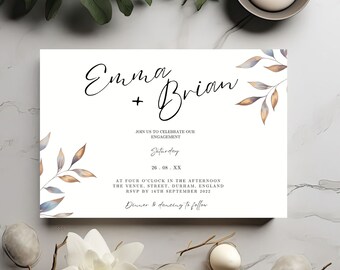 Signatur Minimale Verlobung Einladungsvorlage, moderne Verlobungsparty einladen, druckbare Einladung, Canva, bearbeitbarer Download, HG002