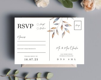 Signature Wedding RSVP Postcard template, diy wedding response, black & white printable rsvp, Canva, editable download HG002