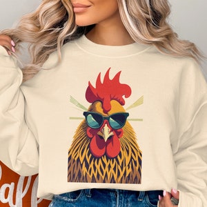 Cool Chicken Rooster Sweatshirt, Funny Chicken Sweatshirt, Poultry Farmer Gift, Farm Gift, Animal Lover Gift for Women, Men, Birthday Gift