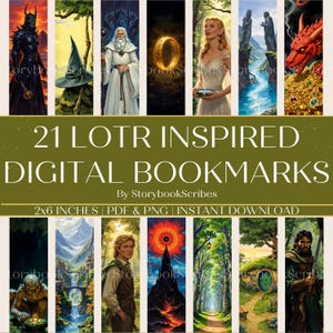 21 LOTR Inspired Printable Bookmarks | Instant Download PNG PDF | Aesthetic Fantasy Bookmark Gift | Booktok Gift Reading Accessories