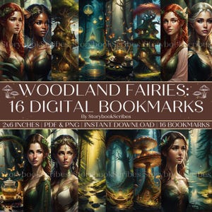 Woodland Fairy 16 Marcadores imprimíveis | Download instantâneo PDF PNG | Marcador de fantasia | Presentes para amantes de livros Fae Romantasy | Marcador estético