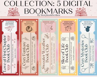 5 Cozy Lit Book Club Printable Bookmarks | Instant Download | Aesthetic Pastel Bookmark Gifts for Book Lovers | Cute Bookmarks Gift
