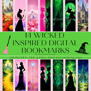 14 WICKED Inspired Printable Bookmarks | Instant Download PNG PDF | Aesthetic Fantasy Bookmarks | Cute Gifts for Book Lovers | Cute Bookmark
