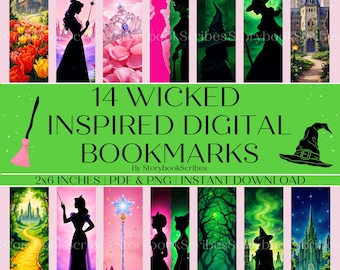 14 WICKED Inspired Printable Bookmarks | Instant Download PNG PDF | Aesthetic Fantasy Bookmarks | Cute Gifts for Book Lovers | Cute Bookmark