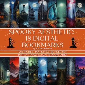 18 Spooky Aesthetic Printable Bookmarks | Instant Download PNG & PDF | Gothic Fantasy Halloween Book Lover Gifts Dark Academia Bookmarks