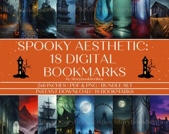 18 Marcapáginas Imprimibles de Estilo Espeluznante / Descarga Instantánea PNG y PDF / Regalos para Amantes de los Libros de Fantasía Gótica y Halloween Marcapáginas de Dark Academia