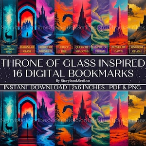 16 Throne of Glass Inspired Printable Bookmarks | Fantasy Bookmarks | Colorful Bookmark Gift for Readers | Unique Bookmarks for Book Lovers