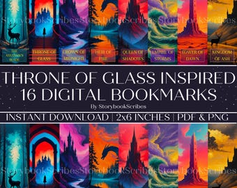 16 Throne of Glass Inspired Printable Bookmarks | Fantasy Bookmarks | Colorful Bookmark Gift for Readers | Unique Bookmarks for Book Lovers