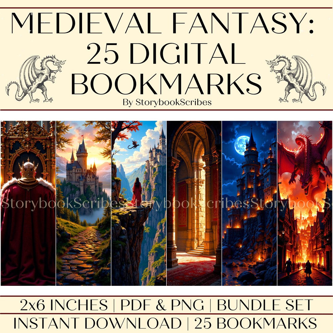 25 Medieval Fantasy Printable Bookmarks | Instant Download PNG PDF ...