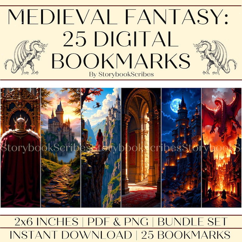 25 Medieval Fantasy Printable Bookmarks | Instant Download PNG PDF ...