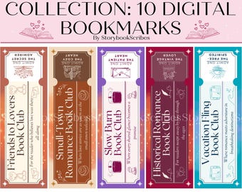 10 Romance Book Club Printable Bookmarks | Instant Download PNG PDF | Romantasy Bookmarks for Book Lovers | Cute Booktok Gifts