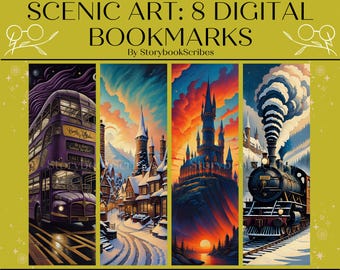 8 Wizarding World Scenic Art Printable Bookmarks | Instant Download | PNG & PDF | Fantasy Bookmarks | Print and Cut | Book Lover Gifts