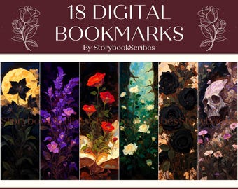 18 Dark Gothic Floral Printable Bookmarks | Instant Download PNG PDF | Aesthetic Fantasy Bookmarks | Dark Academia Romantasy Gift Book Lover
