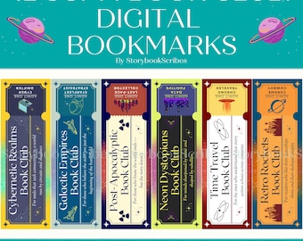 12 Sci-Fi Book Club Printable Bookmarks | Instant Download PNG PDF | Sci-Fi Gift Book Lovers | Futuristic Bookmarks | Aesthetic Bookmark