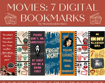 7 Retro Horrorfilme Lesezeichen | Sofortiger Download PNG PDF | Ästhetisches Horror Lesezeichen für Buchliebhaber | Slasher Geistergesicht Geschenk