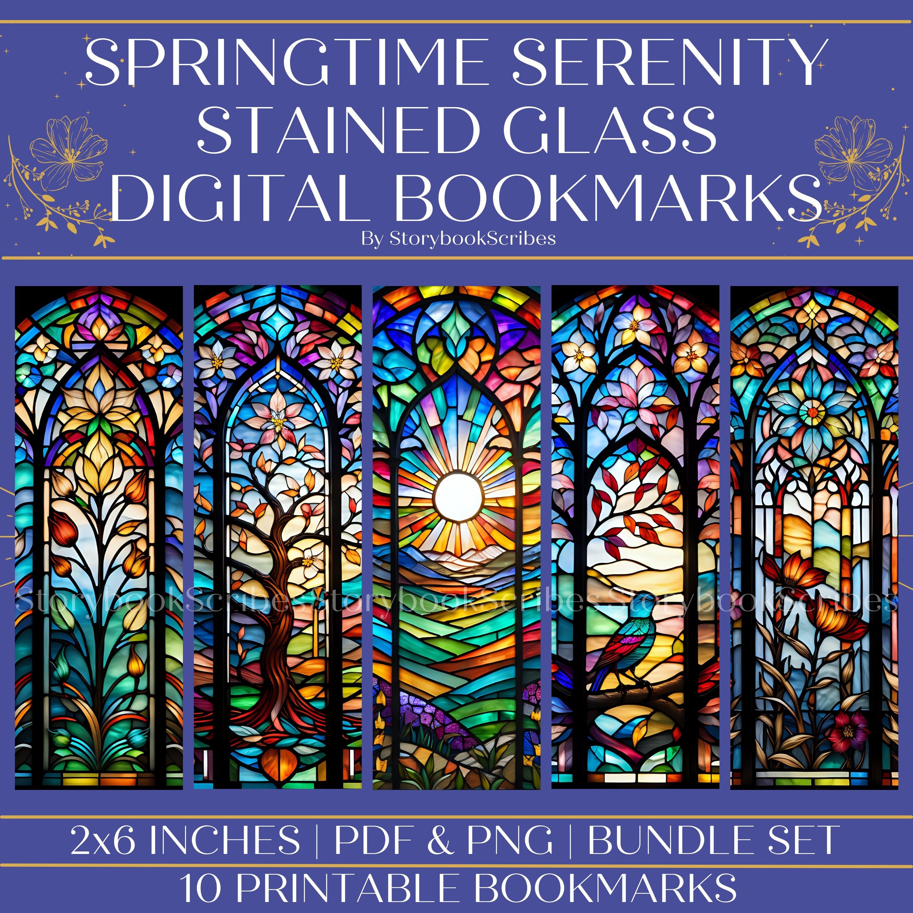 10 Spring Stained Glass Printable Bookmarks | Instant Download | PNG ...