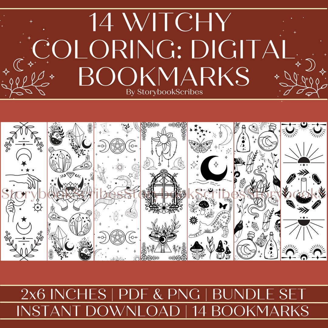 14 Witchy Coloring Printable Bookmarks | Instant Download PNG PDF ...