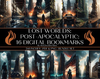Lost Worlds: Post-Apocalyptic 16 Digital Bookmarks | Instant Download | PNG & PDF | Print and Cut Bookmark Bundle
