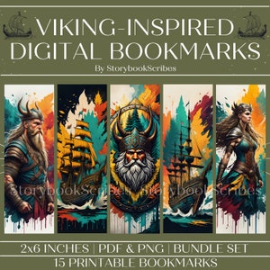 15 Viking Digital Bookmarks Instant Download PNG &amp; PDF Norse Mythology ...
