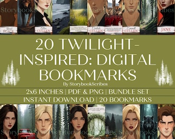 20 Twilight Inspired Printable Bookmarks | Instant Download PNG PDF | Vampire Fantasy Bookmarks | Print and Cut | Book Lover Gifts