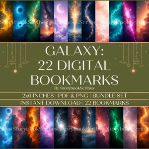 22 Galaxy Printable Bookmarks | Instant Download PNG PDF | Fantasy Bookmarks | Booklover Gifts | Aesthetic Bookmarks | Celestial Stars