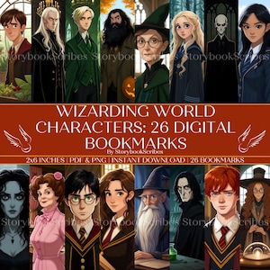 Wizarding World Characters: 26 Printable Bookmarks | Digital Download PDF PNG | Aesthetic Fantasy Bookmarks | Booktok Gifts | Witchy Gifts