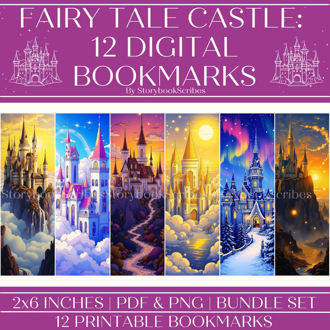 12 Fairy Tale Castle Printable Bookmarks Instant Download PNG PDF Medieval Fantasy Aesthetic ...