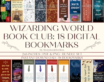 18 Wizarding World Book Club Printable Bookmarks | Instant Download PNG PDF | Fantasy Bookmark BookTok Gift | Reading Accessories
