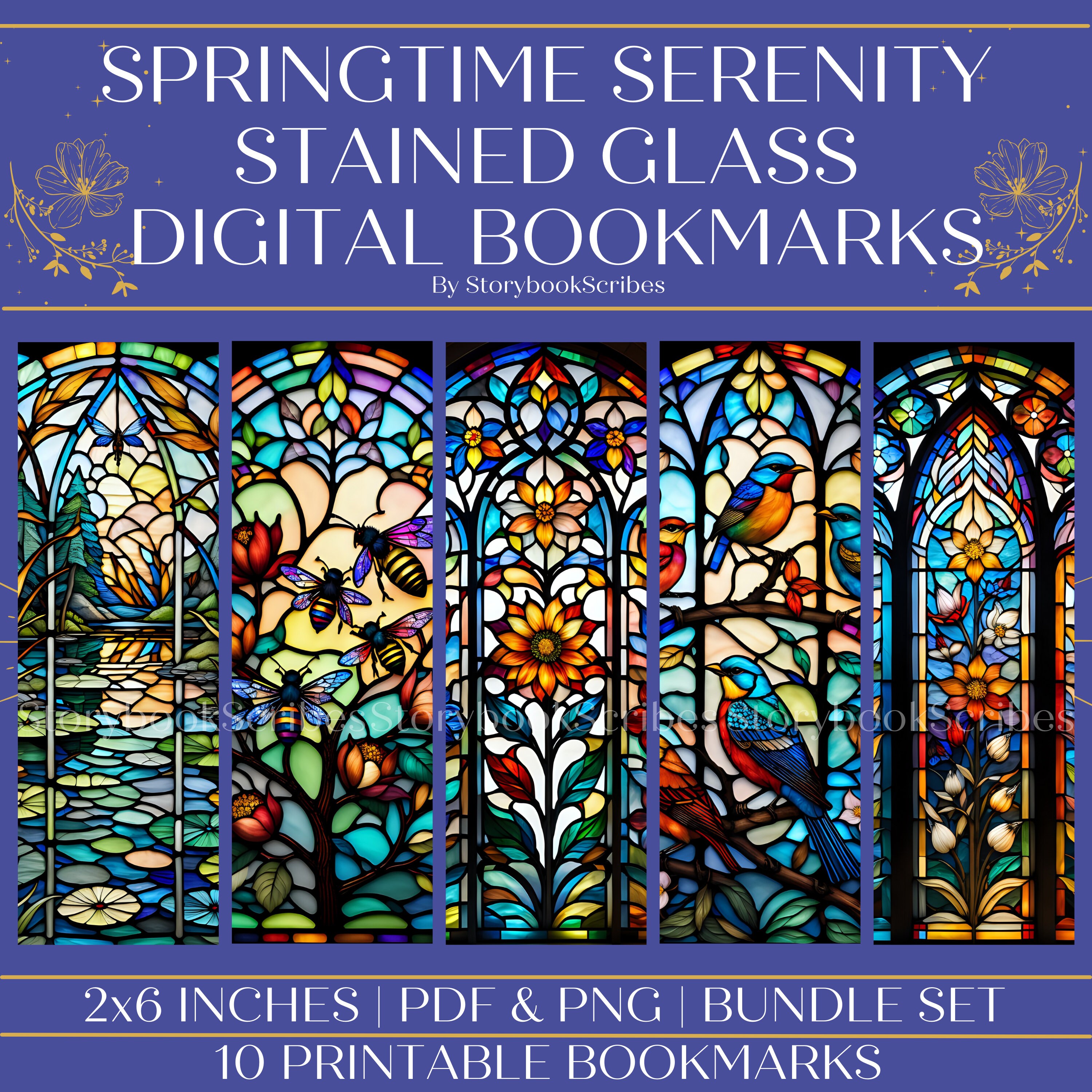 10 Spring Stained Glass Printable Bookmarks | Instant Download | PNG ...