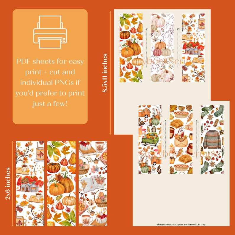 7 Aesthetic Cozy Fall Printable Bookmarks | Instant Download PNG PDF ...