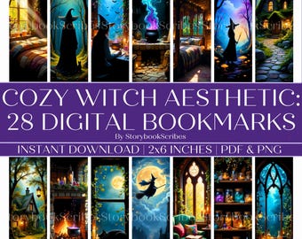 28 Cozy Witch Aesthetic Printable Bookmarks | Instant Download PNG PDF | Fantasy BookTok Gift | Spooky Gift Book Lover | Cute Bookmark Gift
